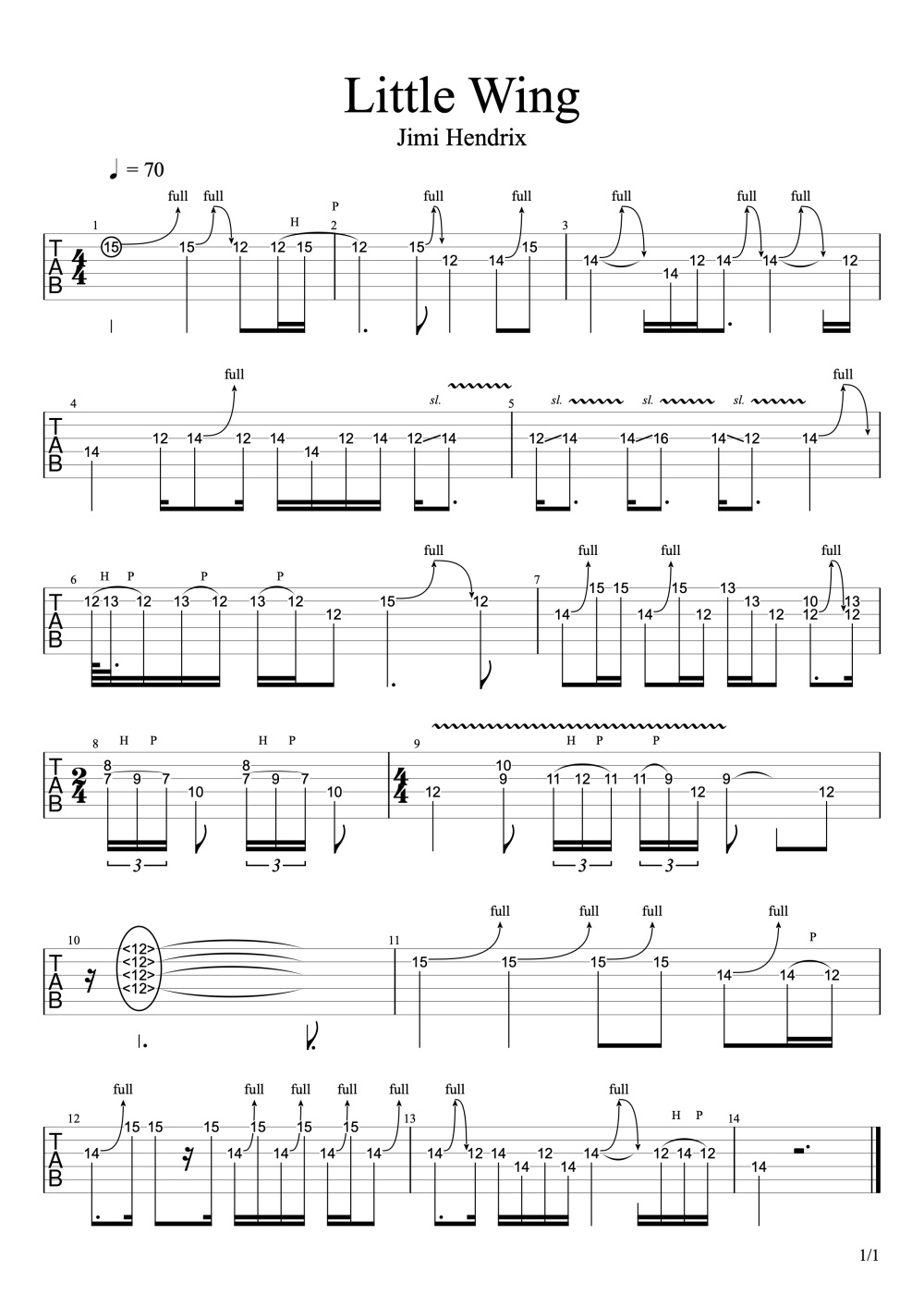 Little Wing solo trascrizione